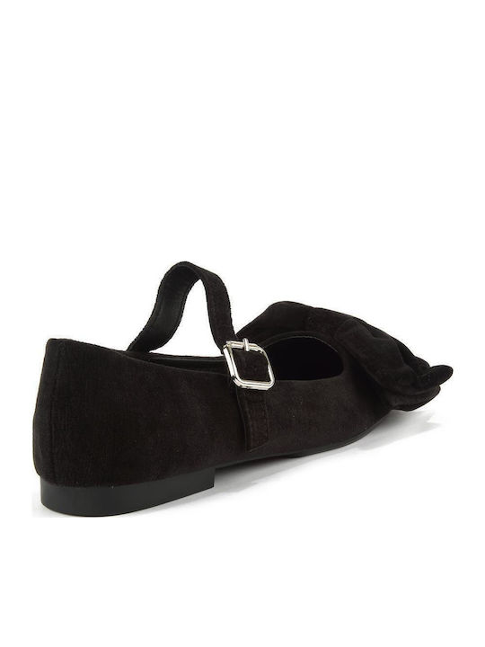 Suede Γυναικείες Μπαλαρίνες σε Μαύρο Χρώμα