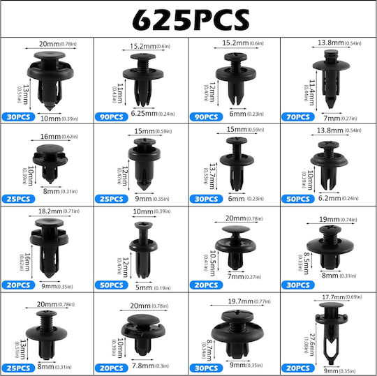 Set Cleme din Plastic pentru Mașină Ag741 Extractor Universal 625 bucăți