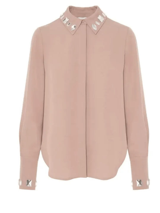 Women's Satin Long Sleeve Shirt Blooming Dahlia