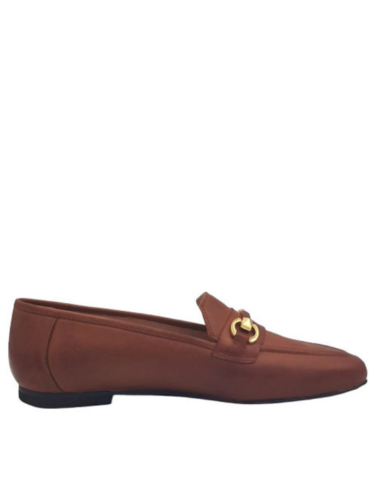 Mourtzi Leather Women's Loafers in Tabac Brown Color