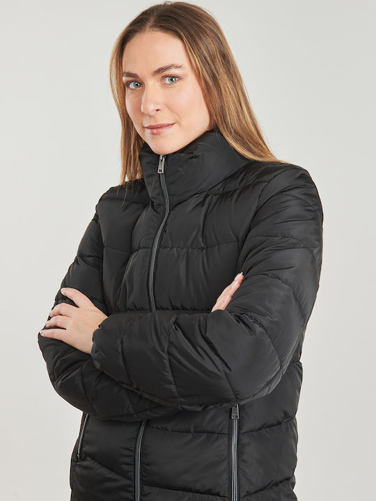 Women's Long Puffer Jacket for Winter with Hood Black