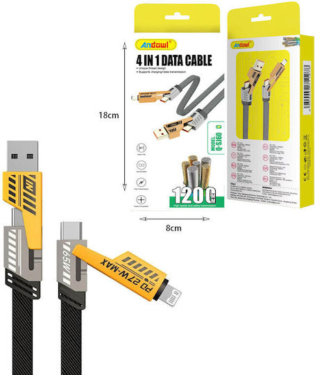 Andowl Flat USB to Lightning / Type-C Cable 1.2m (Q-SJ60)