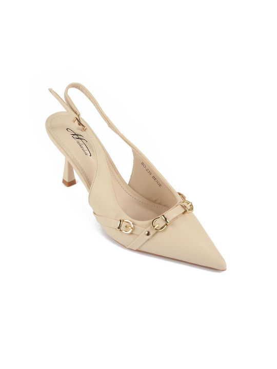 Fshoes Synthetic Leather Beige Medium Heels