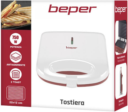 Beper Sandwich Maker pentru for 2 Sandwiches Sandvișuri 750W Albă