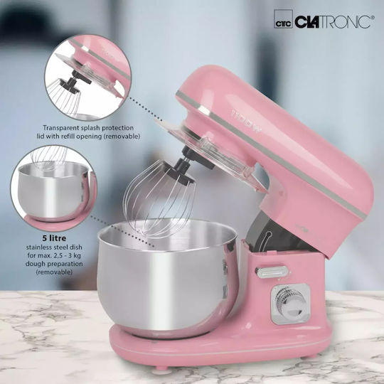 Clatronic KM 3711 263875 Mixează 1100W cu Vas din Oțel Inoxidabil 5lt Roz