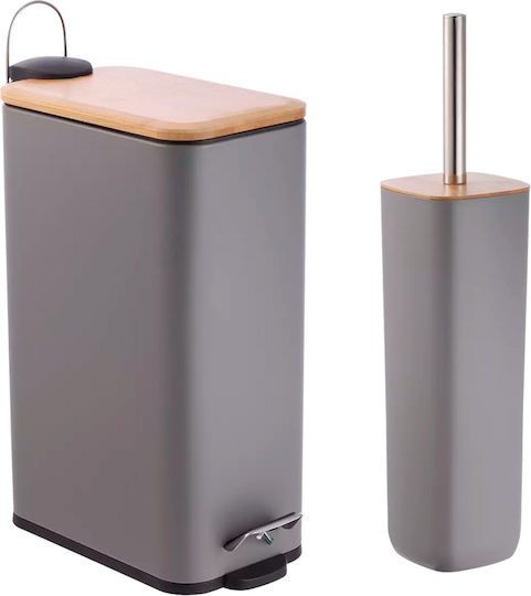 Sidirela Metallic Toilet Brush and Basket Set Soft Close 7lt Gray