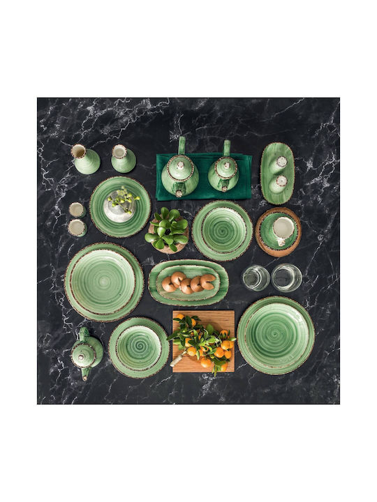 Güral Porselen Avanos Plate Shallow made of Porcelain Green with Diameter 30cm