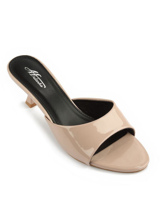 Fshoes Thin Heel Mules Beige