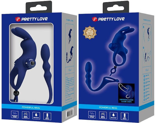 Pretty Love Rabbit Vibrator Δονούμενο Δαχτυλίδι Πέους Σιλικόνης Μπλε BI-239934