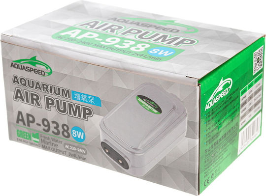 Aquarium Air Pump Dual Outlet 8w Flow Rate Controller Maximum 480lt/h Aquaspeed M7xW15xH7cm