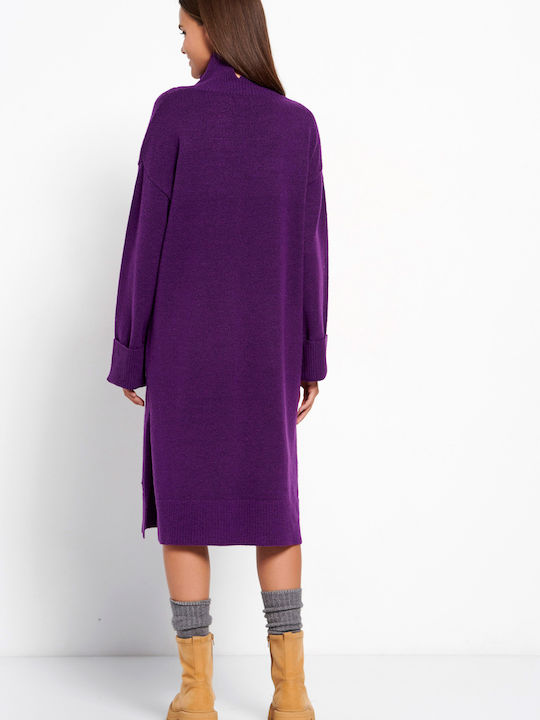 Funky Buddha Midi Dress Knitted with Slit Purple