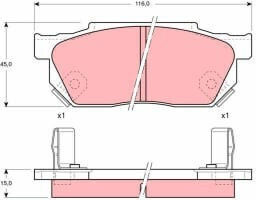 Set Plăcuțe De Frână Partea Din Față Trw Honda Accord Ii Civic Iii Iv V Crx Ii Prelude Ii 1.3-1.8 09.83-11.95 Înălțime 45mm Lățime 116mm Grosime 15mm