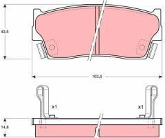 Set Plăcuțe De Frână Față Trw Geo Tracker Suzuki Vitara X-90 1.6 1.9d 2.0 01.88-03.99 43.5x103.5x14.8 Mm