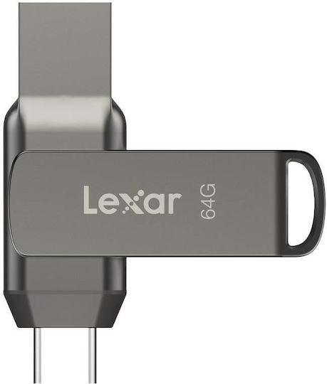 Lexar D400 Dual 64GB USB 3.1 Stick με σύνδεση USB-A & USB-C Γκρι