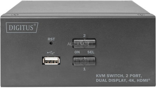 Digitus KVM Switch 2 Port Dual Display 4K HDMI