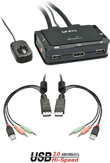 Lindy KVM Switch DisplayPort 1.2 USB 2.0 Audio