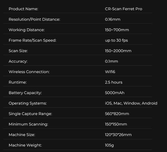 Creality3D CR-SCAN Ferret PRO 3D Scanner με WiFi