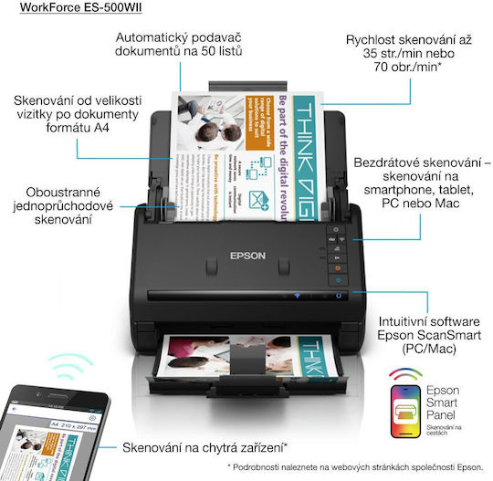 Epson WorkForce ES-500WII Sheetfed Scanner A4 with Wi-Fi
