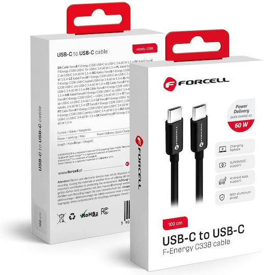 Forcell USB 3.2 Cable USB-C Male - USB-C 60W PD Black 1m 593925