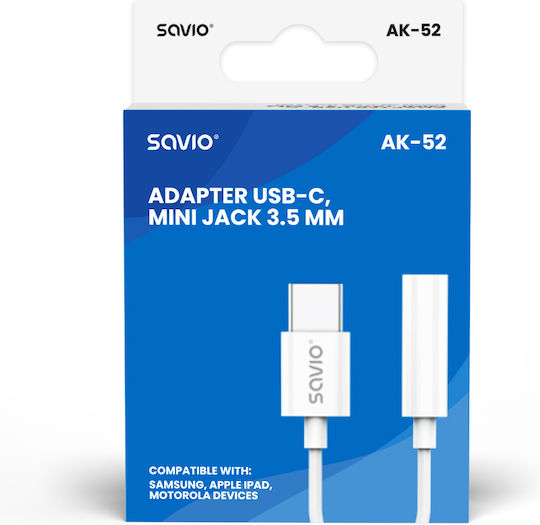 Savio AK-52 Μετατροπέας USB-C male σε 3.5mm female Λευκό 1τμχ