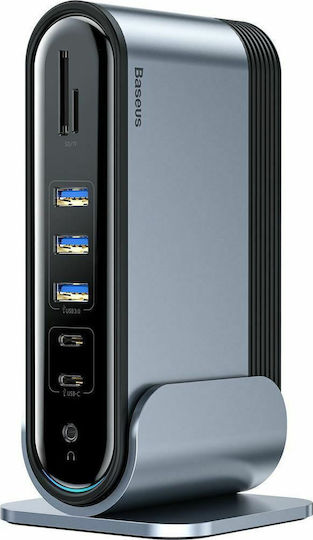 Baseus UnionJoy USB-C Докинг станция с HDMI/DisplayPort 4K PD Етърнет и свързване 2 монитора Сив