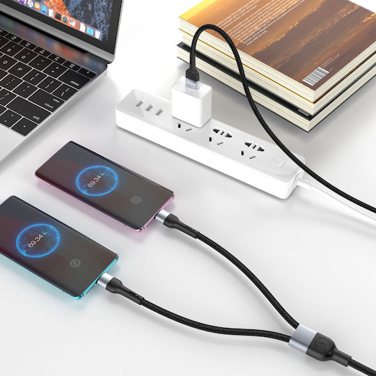 Braided Cablu USB la Type-C cu mai multe porturi 2.4A Negru 1m (40517)