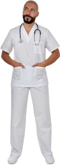 B-Well Cesare Unisex Σετ Ιατρικό Παντελόνι και Μπλούζα Λευκό από Βαμβάκι και Πολυεστέρα