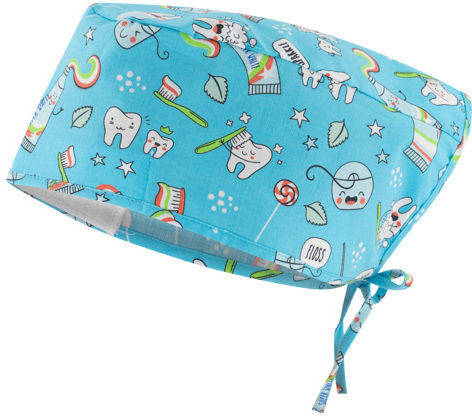 bwell Unisex Multicolour Surgical Cap Adriana Blue Teeth