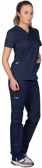 Alezi Women's Navy Blue Pants & Blouse Set Cotton and Polyester