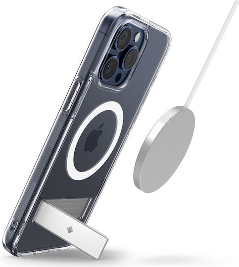 Caseology Capella Mag Kickstand Transparent Durable Hard Case Magsafe Kickstand Apple iPhone 15 Pro Clear White Acs06757