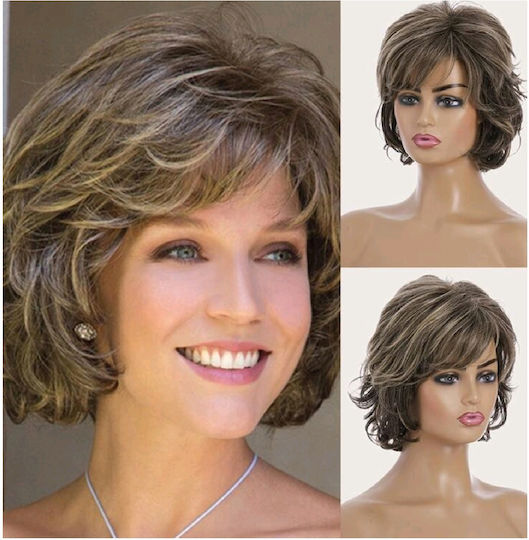 Women's Wig Brown Blonde Highlights Synthetic High Quality 12 Inches