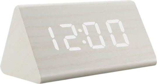 Ceas De Masă Digital Led Din Lemn Cu Ceas Deșteptător Alb 909443_w