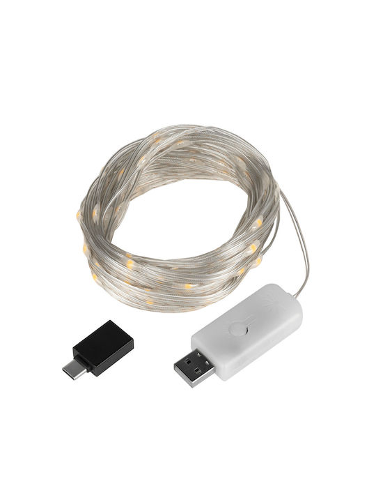 Λαμπάκια LED 10μ. Θερμό Λευκό USB σε Σειρά