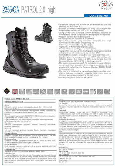 Jolly Joy Cizme Militare Patrol 2.0 High Impermeabile Cu Membrană Gore-Tex Din Piele Negre