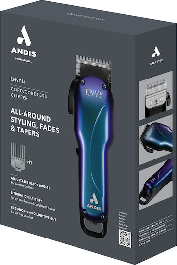 Andis Galaxy Cordless Envy Li Επαγγελματική Κουρευτική Μηχανή Μπλε 561559