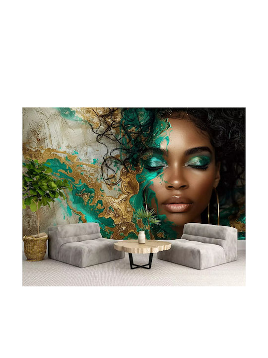 3D Wandbild Tapete Glamour Frau Grün Gold Furnier 148x220