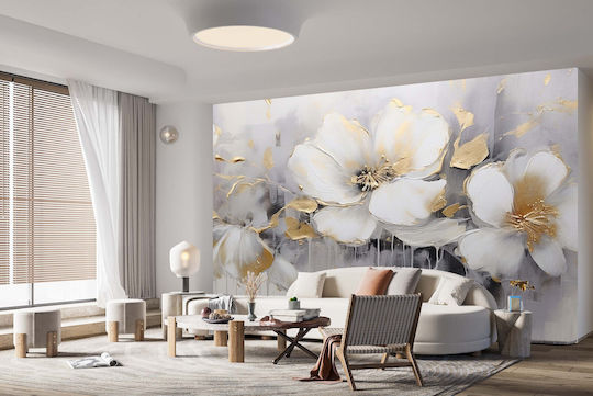 Fototapet Living Room Flori Albe Beton Tapet Dormitor 148x220