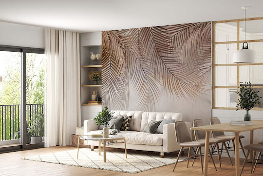 Boho Wandbild Wohnzimmer Fototapete Blätter Beige Wanddekoration 240