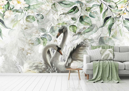 Moderne Wandtapete Wohnzimmer Schwäne Hängende Blätter 148x220