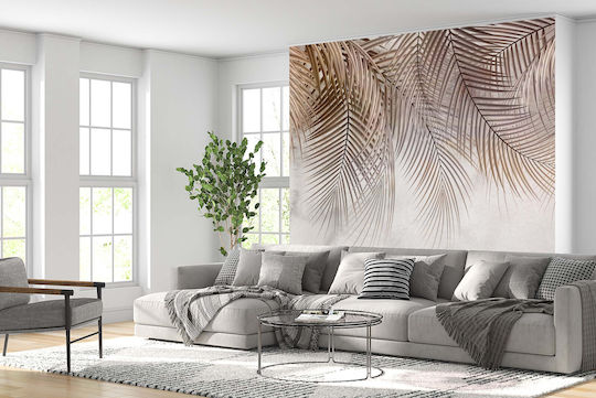Boho Wandbild Wohnzimmer Fototapete Blätter Beige Wanddekoration 240