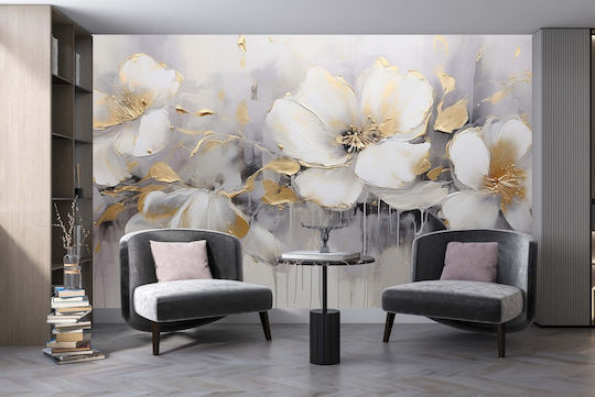 Fototapet Living Room Flori Albe Beton Tapet Dormitor 197x296
