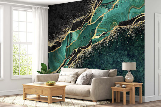 Fototapet Cameră de Zi Glamour Furnir Marmură Aurie Decorațiune Perete 240x360