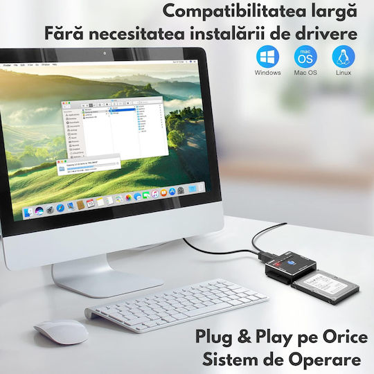 Adaptor Universal Fideco Sata Ide La Usb 3.0 Extern Hdd Ssd Pentru Hard Disk-uri De 2.5/3.5 Inch Unități Optice Dvd Cd De 5.25 Inch Clonare Offline Cablu De Alimentare Transfer De Date 5gbps Suportă Capacitate De 16tb Compatibil Windows Mac Os/linux