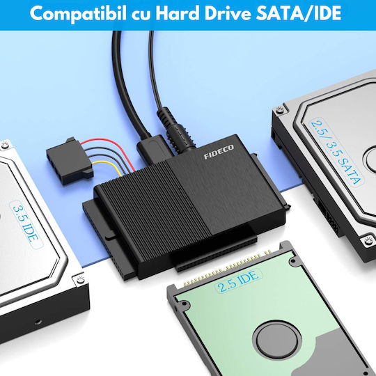 Adaptor Fideco USB 3.0 la SATA IDE 2.5/3.5 HDD SSD Compatibil Windows Mac Linux Chrome OS Transfer Ultra Rapid 5Gbps Suportă Până la 16TB Plug Play Alimentare Ideal Backup Gaming Transfer Date