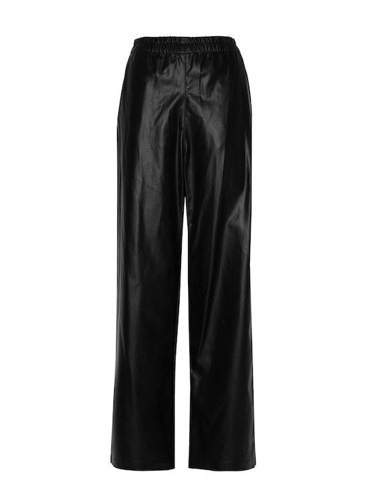 SugarFree Women's High-waisted Leather Trousers with Elastic Black