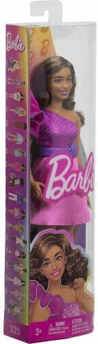 Barbie Brown Hair, Pink Sparkly Dress, 65Th Anniversary Doll Fashionistas Curly Brown Hair with Pink Dress for 3+ years+ Years (Various Designs/Assortments of Designs) 1pc