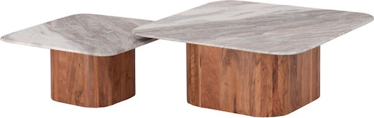 Măsuță auxiliară Volti 2buc L100.5xW100.5xH40cm. Grey Marble-Acacia Wood Măsuță auxiliară Volti 2buc L100.5xW100.5xH40cm. Grey Marble-Acacia Wood