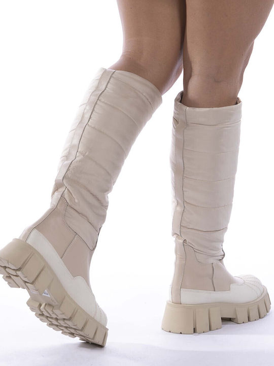 Leder Damenstiefel Beige