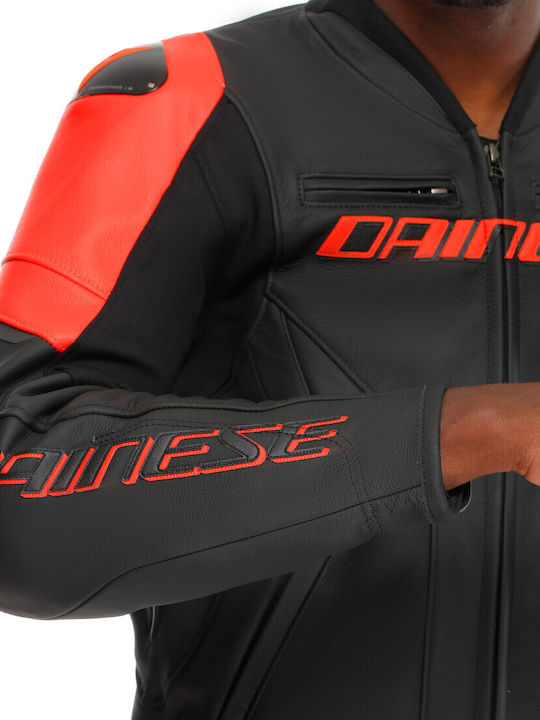Dainese Racing 5 Sommer Herren Motorradjacke Leder Black/Black/Red-Fluo