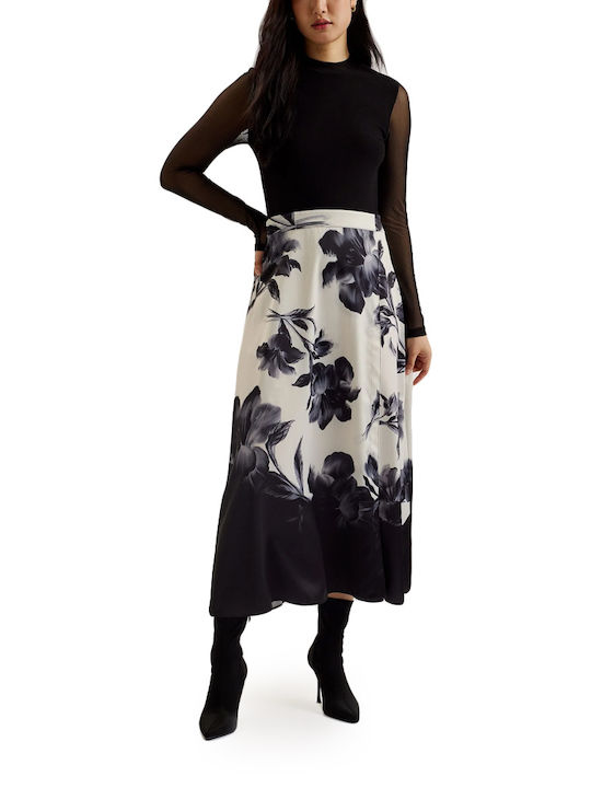 Ted Baker Midi Evening Dress with Sheer White-Black